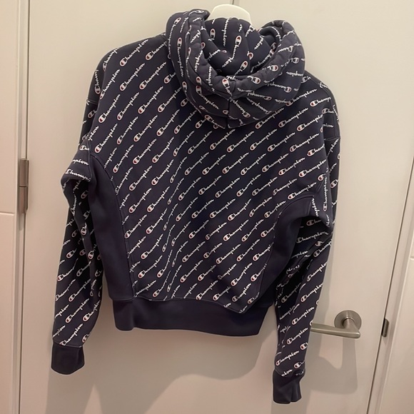 Champion - Women’s Weave Logo Allover Print Navy Hoodie - Picture 2 of 5